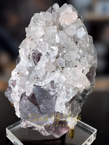 Paarse Fluoriet Cluster met Bergkristal en Pyriet